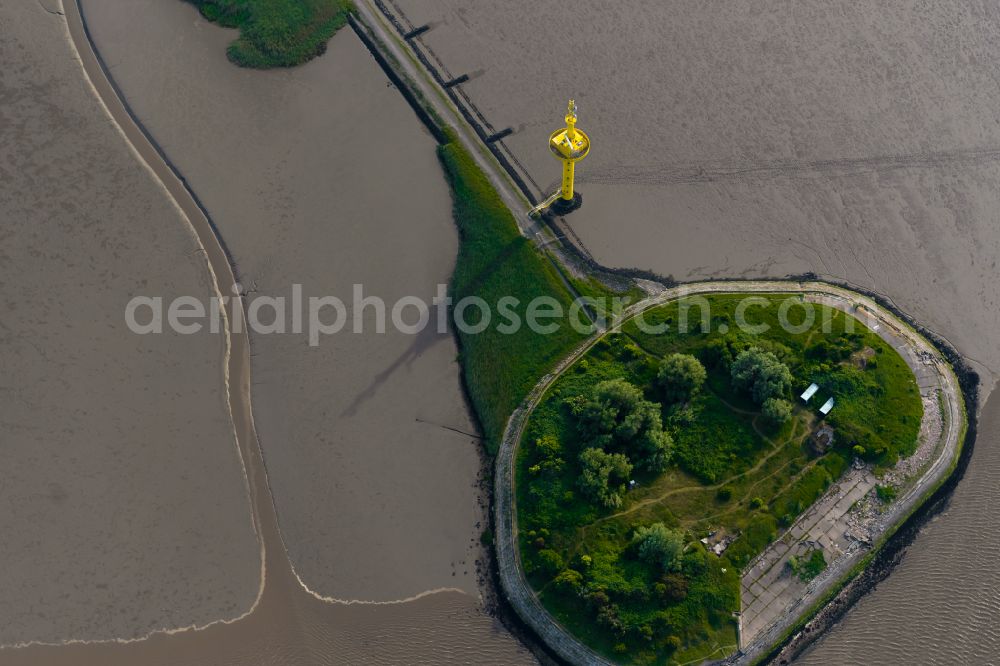 Aerial photograph Nordenham - Peninsula with land access and shore area on Wesermuendung in Nordenham in the state Lower Saxony, Germany