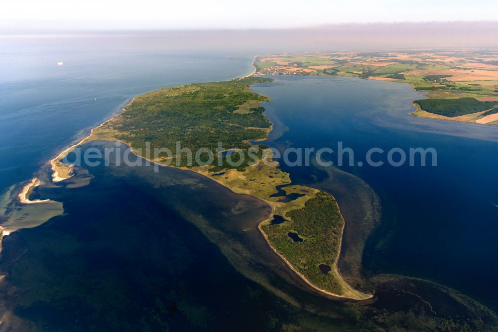 Rerik from the bird's eye view: Peninsula Wustrow with land access and shore area on the Baltic coast in Rerik at the baltic coast in the state Mecklenburg - Western Pomerania, Germany