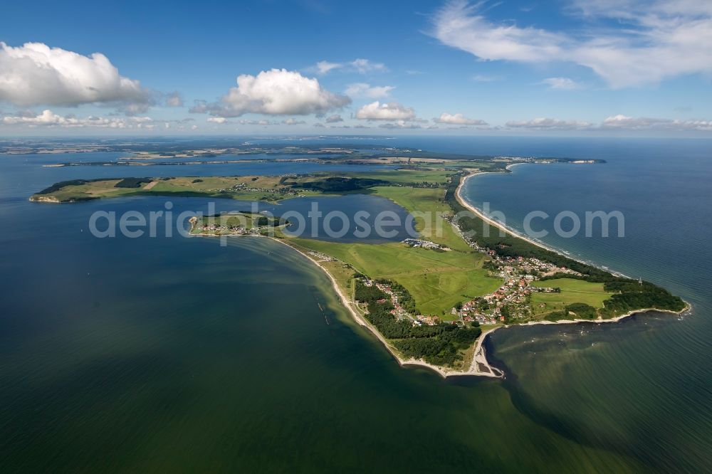 Thiessow from above - View of the peninsula Moenchgut near Thiessow on the island Ruegen in Mecklenburg-West Pomerania