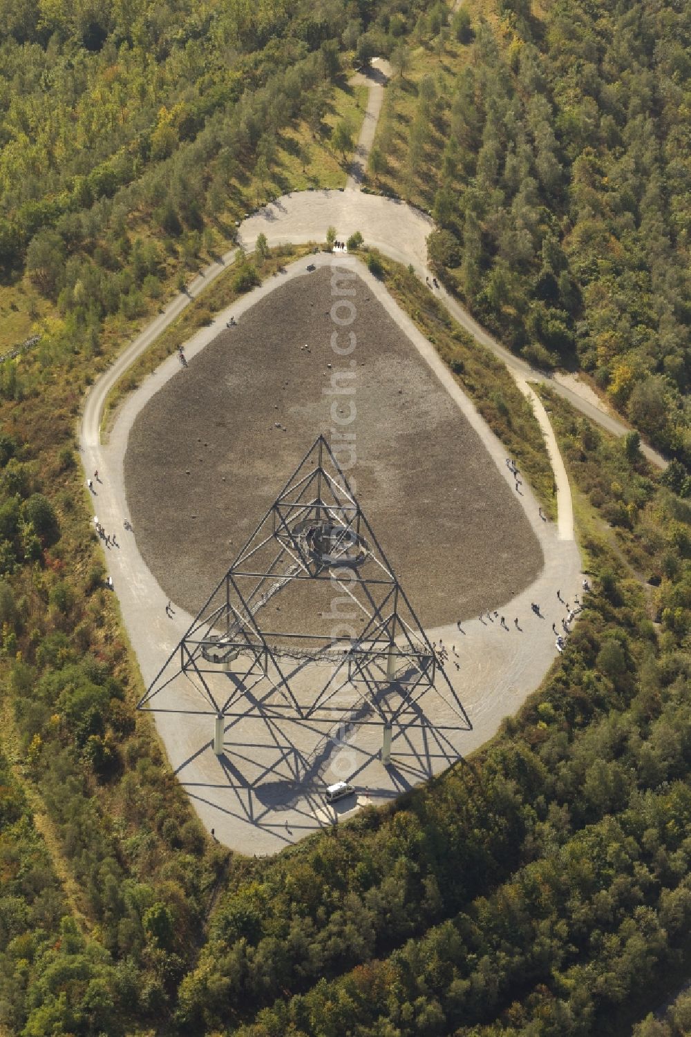 Bottrop from above - View of the Haldenereignis Emscherblick in Bottrop in the state North Rhine-Westphalia. The Haldenereignis Emscherblik, also called tetrahedron, is a free accessible observation tower