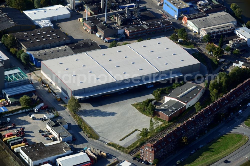 Aerial image Hamburg - New build warehouse between the road Witternstrasse and road Am alten Schlachthof in Hamburg-Mitte / Wilhelmsburg. A project of the Hamburg Port Authority HPA