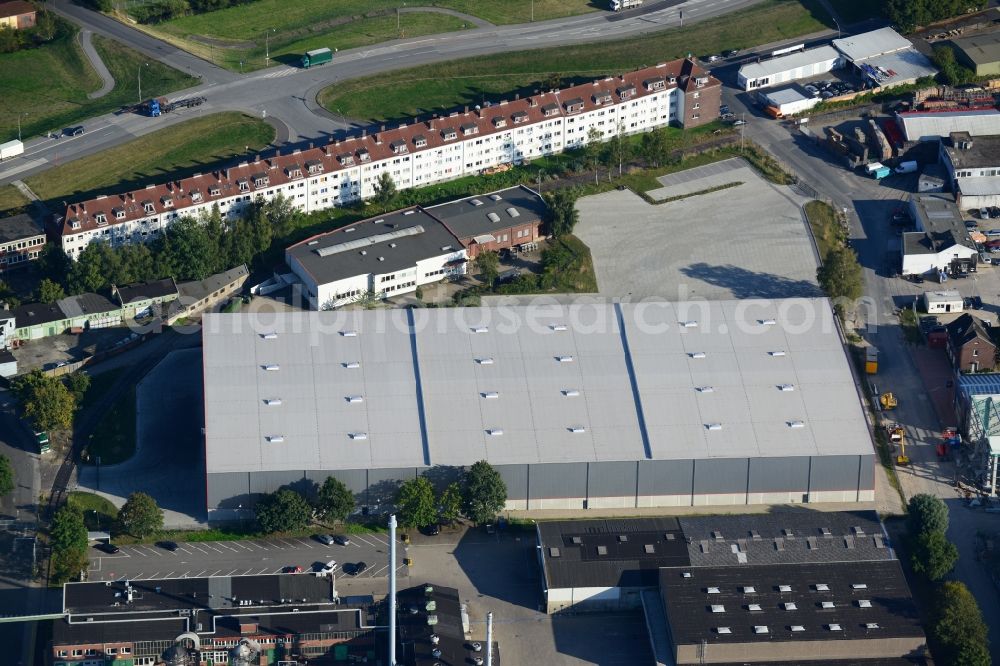 Aerial photograph Hamburg - New build warehouse between the road Witternstrasse and road Am alten Schlachthof in Hamburg-Mitte / Wilhelmsburg. A project of the Hamburg Port Authority HPA