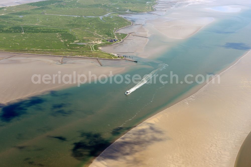 Langeneß from the bird's eye view: Green space structures a Hallig Landscape the North Sea island in Langeness North Friesland in the state Schleswig-Holstein, Germany