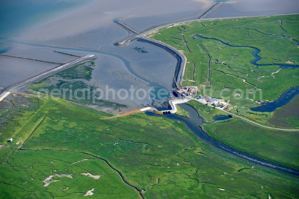 Langeneß from above - Green space structures a Hallig Landscape the North Sea island in Langeness North Friesland in the state Schleswig-Holstein, Germany