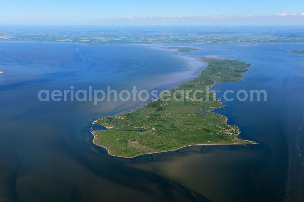 Langeneß from above - Green space structures a Hallig Landscape of North Sea in Langeness North Friesland in the state Schleswig-Holstein, Germany