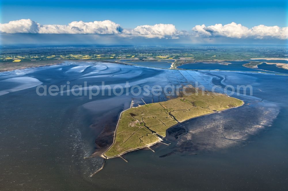 Aerial image Nordstrandischmoor - Green space structures a Hallig Landscape in the North Sea in Nordstrandischmoor in the state Schleswig-Holstein, Germany