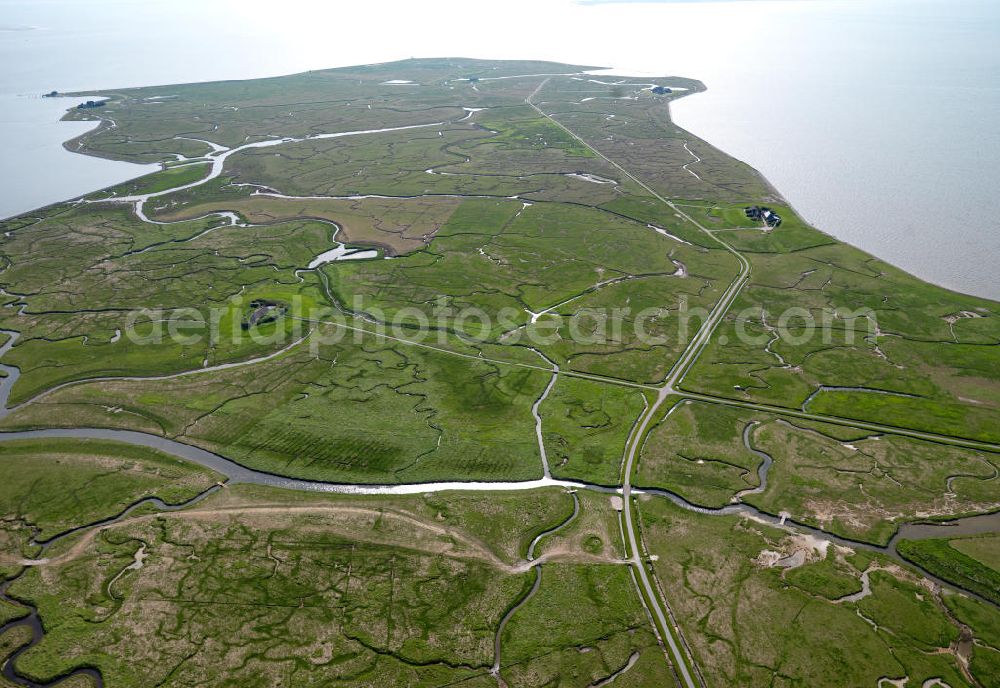 Langeneß from above - Langeneß is a municipality in the district of Nordfriesland in Schleswig-Holstein