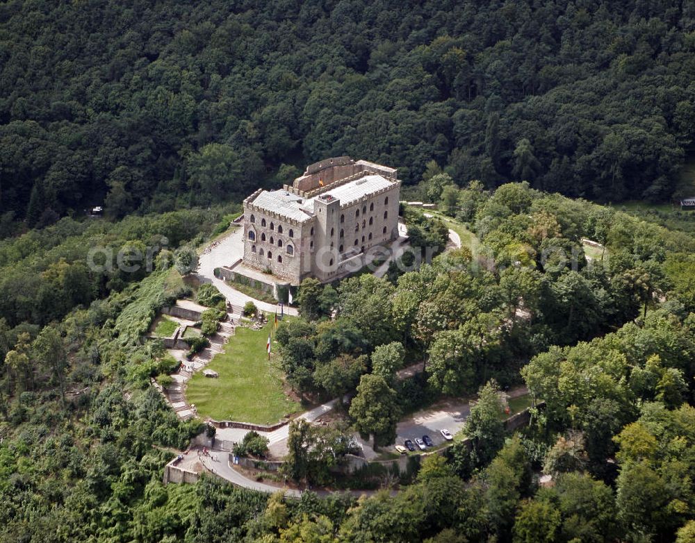 Hambach from above - Das Hambacher Schloss beim Ortsteil Hambach der rheinland-pfälzischen Stadt Neustadt. Es gilt wegen des Hambacher Festes, das dort 1832 stattfand, als Symbol der deutschen Demokratiebewegung. Hambach Castle in the district Hambach of the town of Neustadt. It is because of the Hambach Festival, which took place there in 1832, a symbol of German democracy movement.