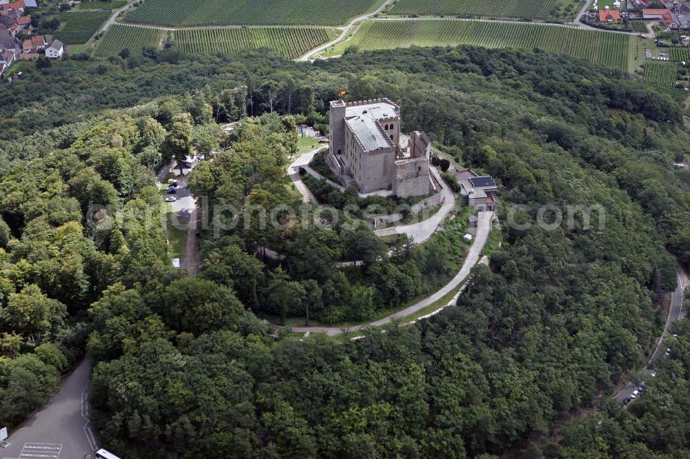 Hambach from above - Das Hambacher Schloss beim Ortsteil Hambach der rheinland-pfälzischen Stadt Neustadt. Es gilt wegen des Hambacher Festes, das dort 1832 stattfand, als Symbol der deutschen Demokratiebewegung. Hambach Castle in the district Hambach of the town of Neustadt. It is because of the Hambach Festival, which took place there in 1832, a symbol of German democracy movement.