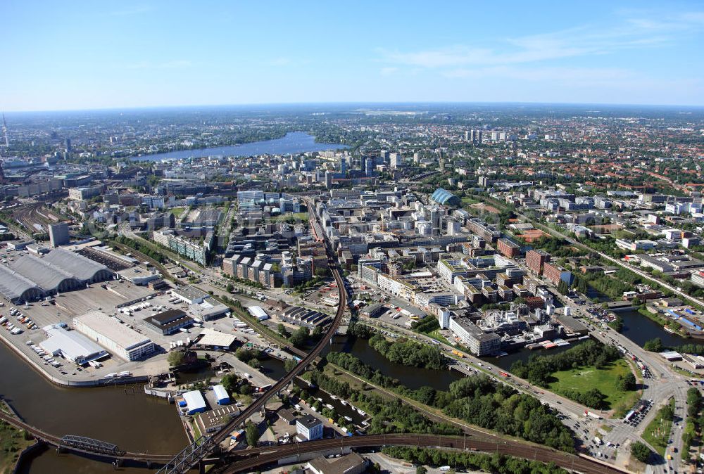 Hamburg from above - View of the city core in Hamburg with Außenalster and the great market of Hamburg