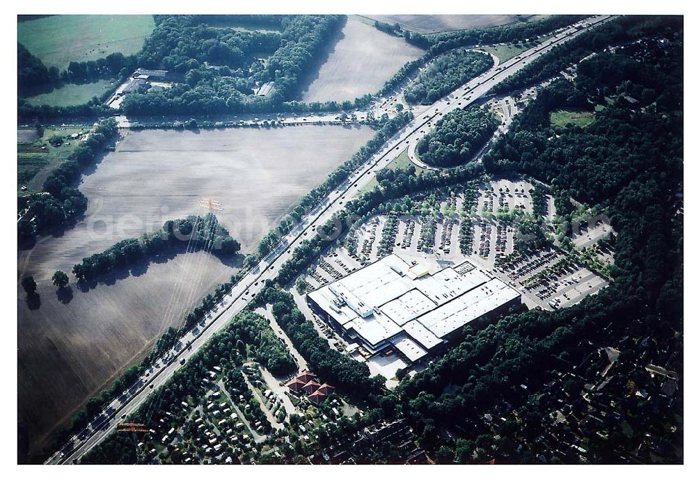 Hamburg from the bird's eye view: Hamburg IKEA-Einrichtungshaus an der Autobahn A7 im Bereich der Abfahrt Schnelsen in Hamburg Campingplatz in Schnelsen hinter dem IKEA-Einrichtungshaus an der Autobahn A7 in Hamburg 06.09.03