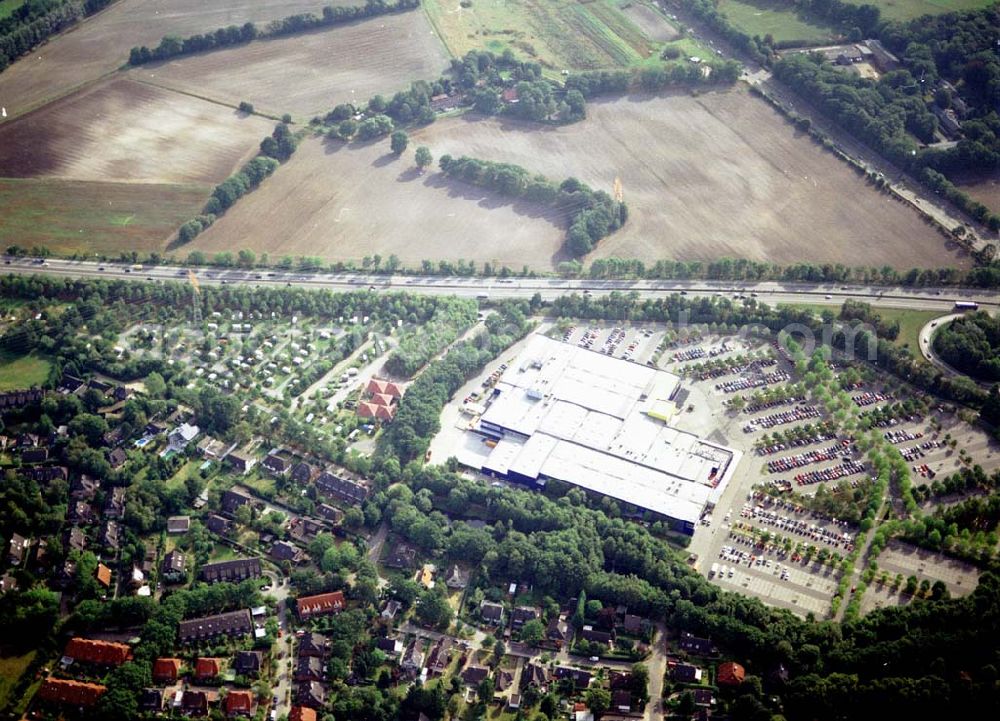 Aerial image Hamburg - Hamburg IKEA-Einrichtungshaus an der Autobahn A7 im Bereich der Abfahrt Schnelsen in Hamburg Campingplatz in Schnelsen hinter dem IKEA-Einrichtungshaus an der Autobahn A7 in Hamburg 06.09.03