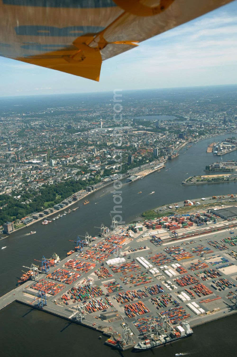 Aerial image Hamburg - Blick auf den HHLA Container Terminal Burchardkai am Waltershofer Hafen, ein Teil vom Hamburger Hafen im Bereich Waltershof. Kontakt: Hamburger Hafen und Logistik AG, Bei St. Annen 1, 20457 Hamburg, Tel. +49(0)40 3088-1, Fax +49(0)40 3088-3355, info@hhla.de