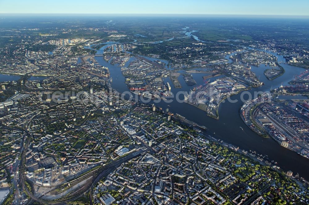 Aerial image Hamburg - Hamburg harbor overview in Hamburg, Germany