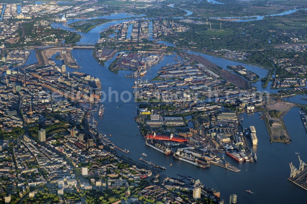 Hamburg from the bird's eye view: Hamburg harbor overview in Hamburg, Germany