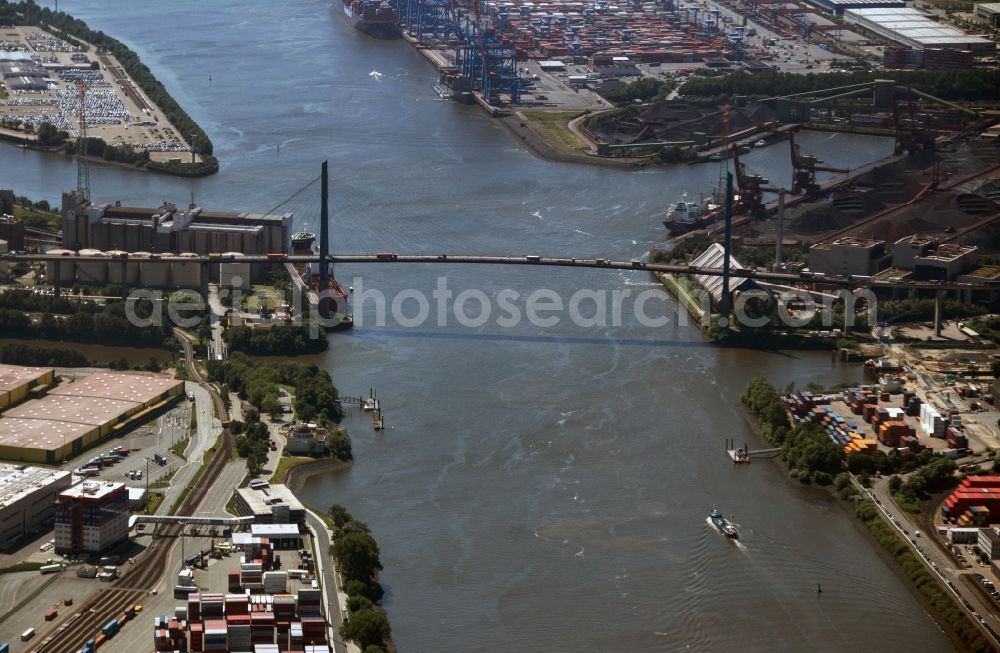 Hamburg from above - Blick auf die Köhlbrandbrücke im Hafen der Hansestadt Hamburg. Die Brücke überspannt den 325 Meter breiten Köhlbrand, einen Arm der Süderelbe