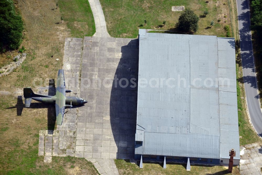 Finsterwalde from the bird's eye view: View of a Transall C-160D on the aerodrome Finsterwalde / Schacksdorf in the state of Brandenburg