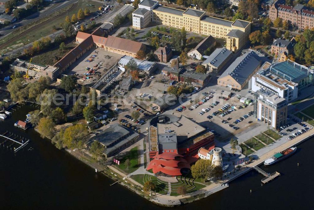 Potsdam from the bird's eye view: Blick auf das Hans Otto Theater in der Schiffbauergasse 11, 14467 Potsdam - Telefon: (0331) 981 18 - http://