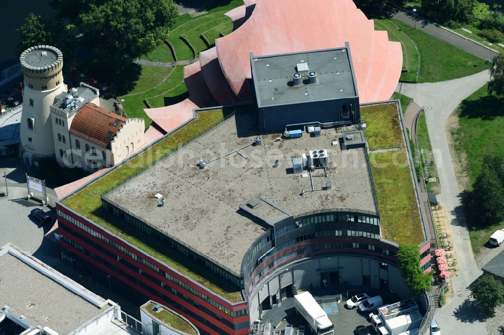 Potsdam from the bird's eye view: View of the Hans Otto Theater on the cultural and commercial location in Schiffbauergasse in Potsdam