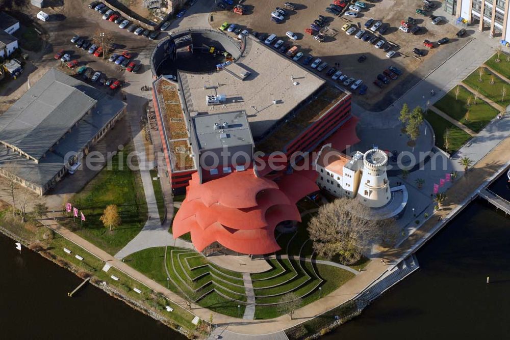 Potsdam from the bird's eye view: Blick auf das Hans Otto Theater in der Schiffbauergasse 11, 14467 Potsdam - Telefon: (0331) 981 18 - http://