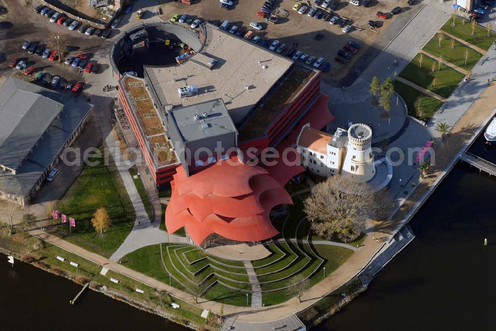 Aerial image Potsdam - Blick auf das Hans Otto Theater in der Schiffbauergasse 11, 14467 Potsdam - Telefon: (0331) 981 18 - http://