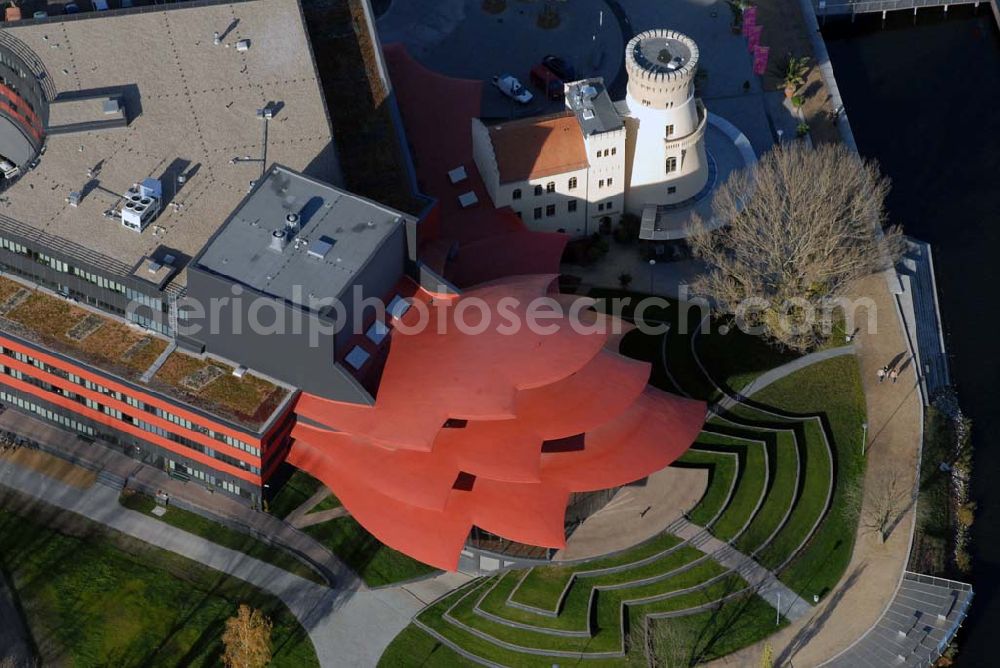 Aerial photograph Potsdam - Blick auf das Hans Otto Theater in der Schiffbauergasse 11, 14467 Potsdam - Telefon: (0331) 981 18 - http://