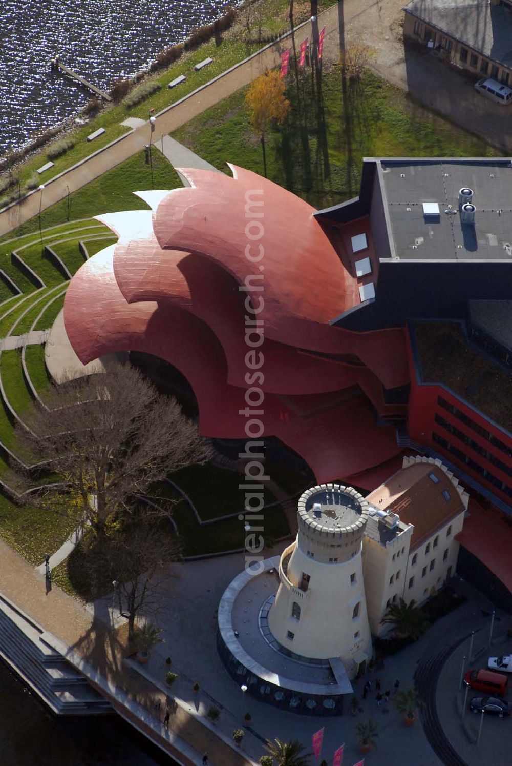 Potsdam from above - Blick auf das Hans Otto Theater in der Schiffbauergasse 11, 14467 Potsdam - Telefon: (0331) 981 18 - http://