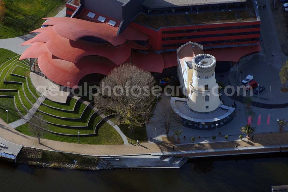 Aerial image Potsdam - Blick auf das Hans Otto Theater in der Schiffbauergasse 11, 14467 Potsdam - Telefon: (0331) 981 18 - http://