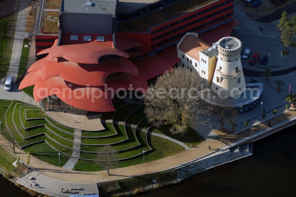 Aerial photograph Potsdam - Blick auf das Hans Otto Theater in der Schiffbauergasse 11, 14467 Potsdam - Telefon: (0331) 981 18 - http://