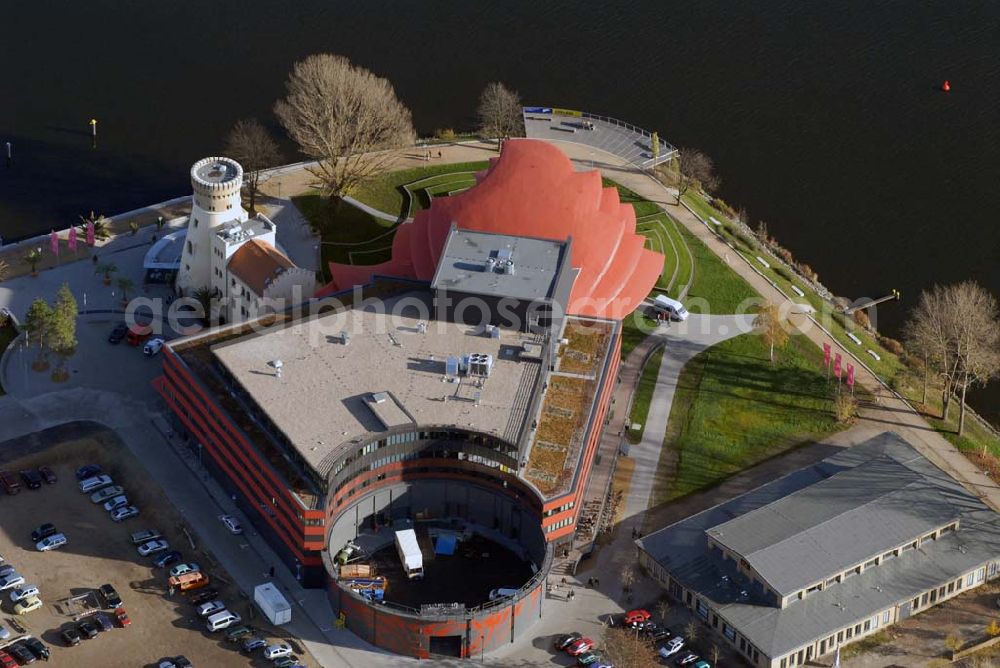 Aerial photograph Potsdam - Blick auf das Hans Otto Theater in der Schiffbauergasse 11, 14467 Potsdam - Telefon: (0331) 981 18 - http://