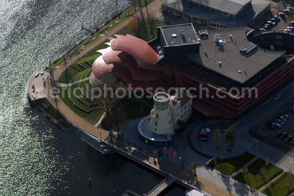 Potsdam from the bird's eye view: Blick auf das Hans Otto Theater in der Schiffbauergasse 11, 14467 Potsdam - Telefon: (0331) 981 18 - http://