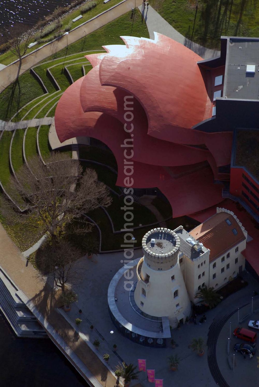 Potsdam from above - Blick auf das Hans Otto Theater in der Schiffbauergasse 11, 14467 Potsdam - Telefon: (0331) 981 18 - http://