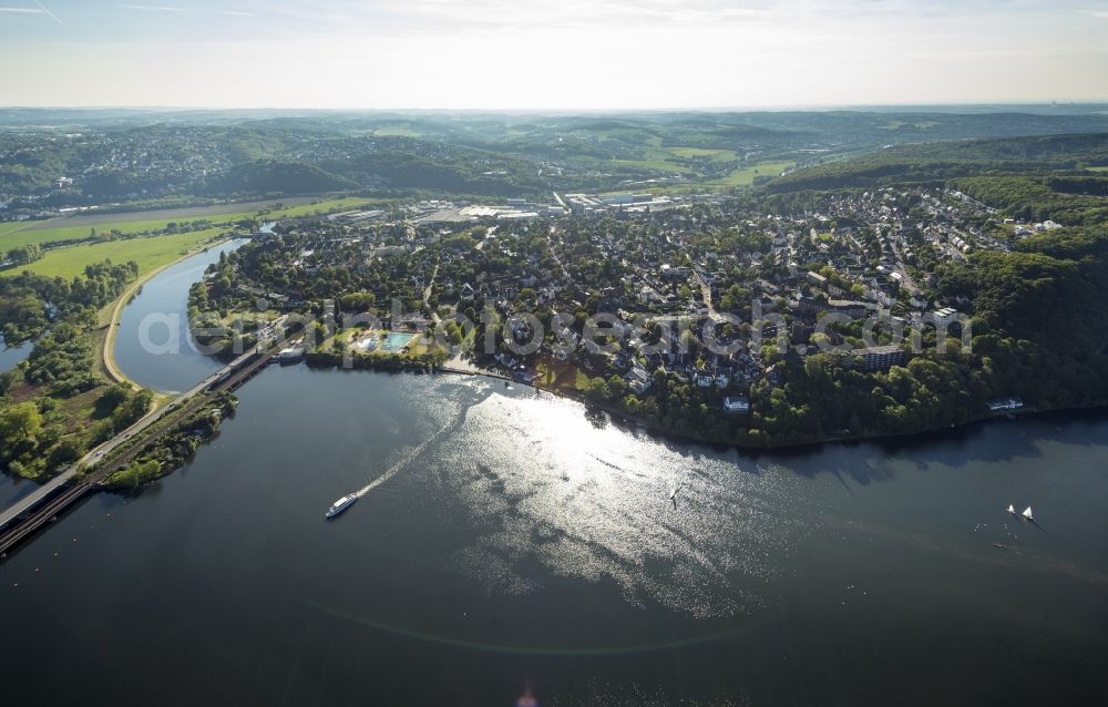 Aerial image Wetter - Harkort- lake with Obergraben and sun reflection in the outdoor weather in the Ruhr area in North Rhine-Westphalia