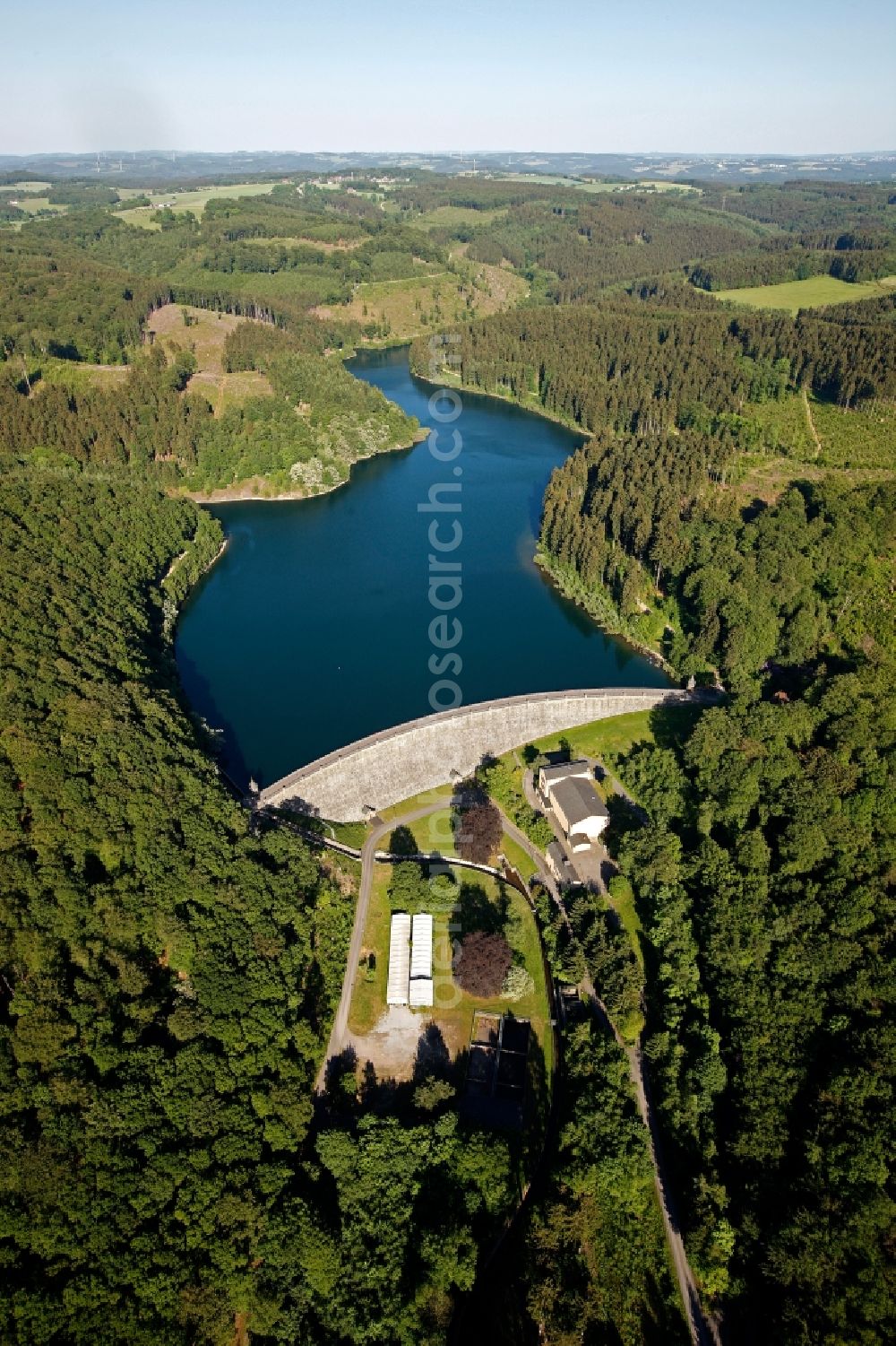 Hagen OT Haspe from the bird's eye view: View of the Hasper dam in the district of Haspe in Hagen in the state of North Rhine-Westphalia