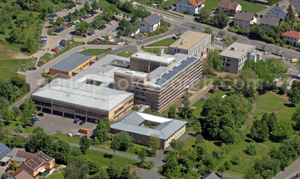 Aerial image Haßfurt - Blick auf das Haus Haßfurt der Haßberg-Kliniken. Das öffentliche Kreiskrankenhaus bietet für den Landkreis Haßberge eine Grund- und Regelversorgung an. View of the House Hassfurt of the Hassberg Clinics. The public hospital offers for the district Haßberge offers a basic and standard healthcare.