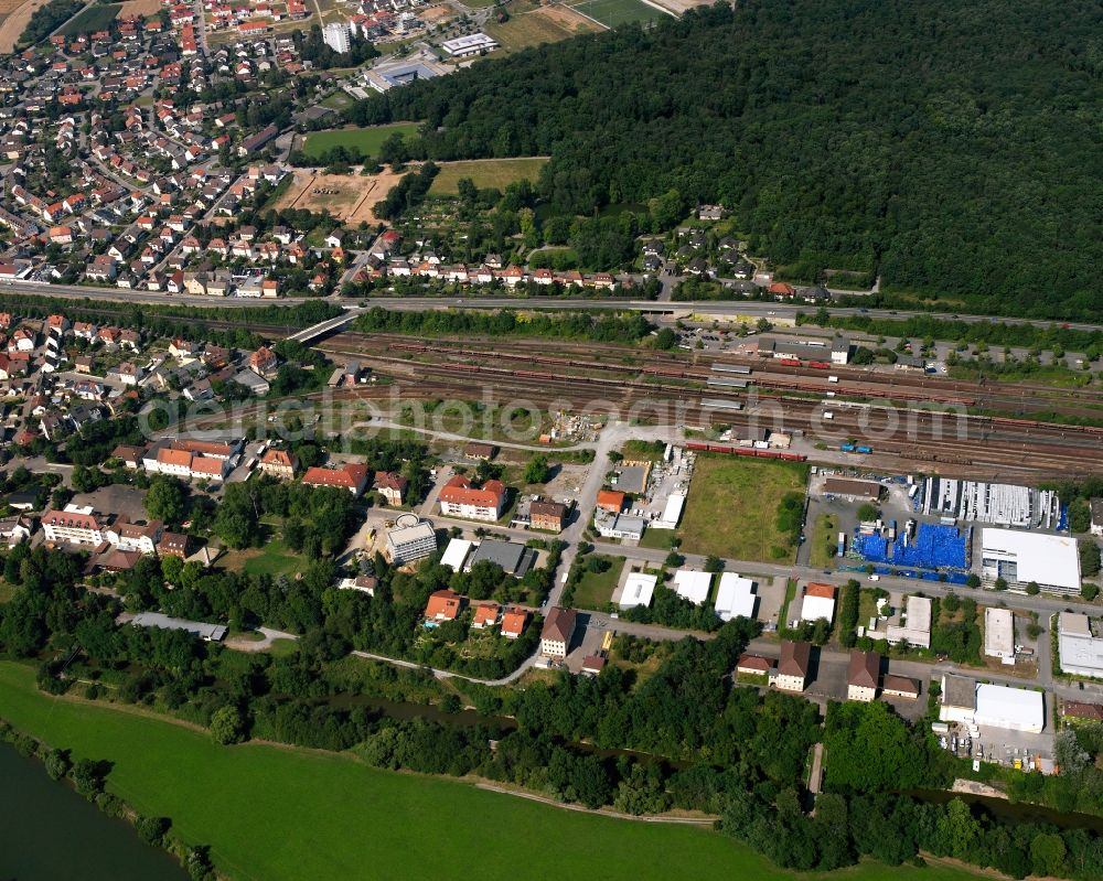 Aerial photograph Bad Friedrichshall - Track progress and building of the main station of the railway in Bad Friedrichshall in the state Baden-Wuerttemberg, Germany