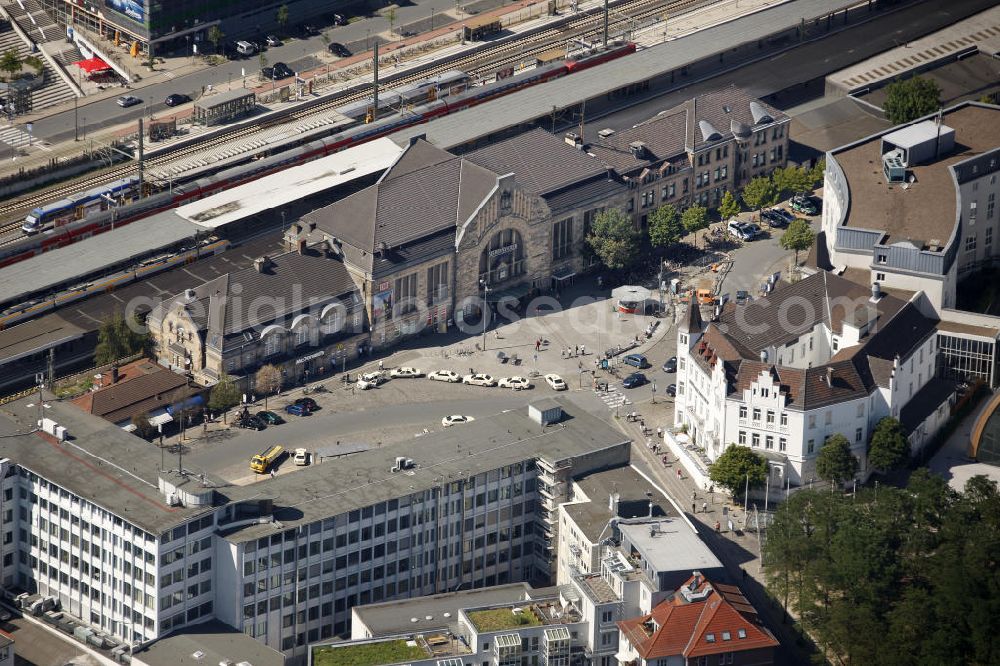 Bielefeld from the bird's eye view: Look at the central station in Bielefeld, which is the most important station of the region