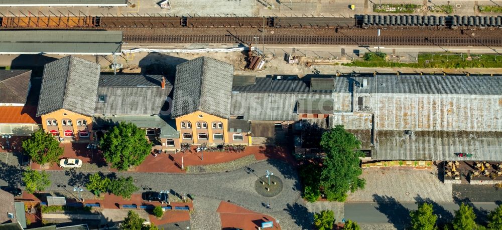 Aerial image Bünde - Track progress and building of the main station Buende(Westf) of the railway in Buende in the state North Rhine-Westphalia