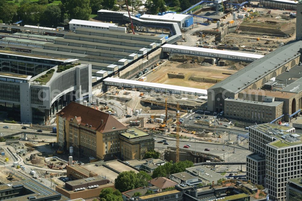 Stuttgart from above - Building of the main station of the railway and construction site for the development project Stuttgart 21 in Stuttgart in the state of Baden-Wuerttemberg