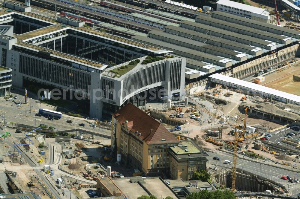 Stuttgart from the bird's eye view: Building of the main station of the railway and construction site for the development project Stuttgart 21 in Stuttgart in the state of Baden-Wuerttemberg