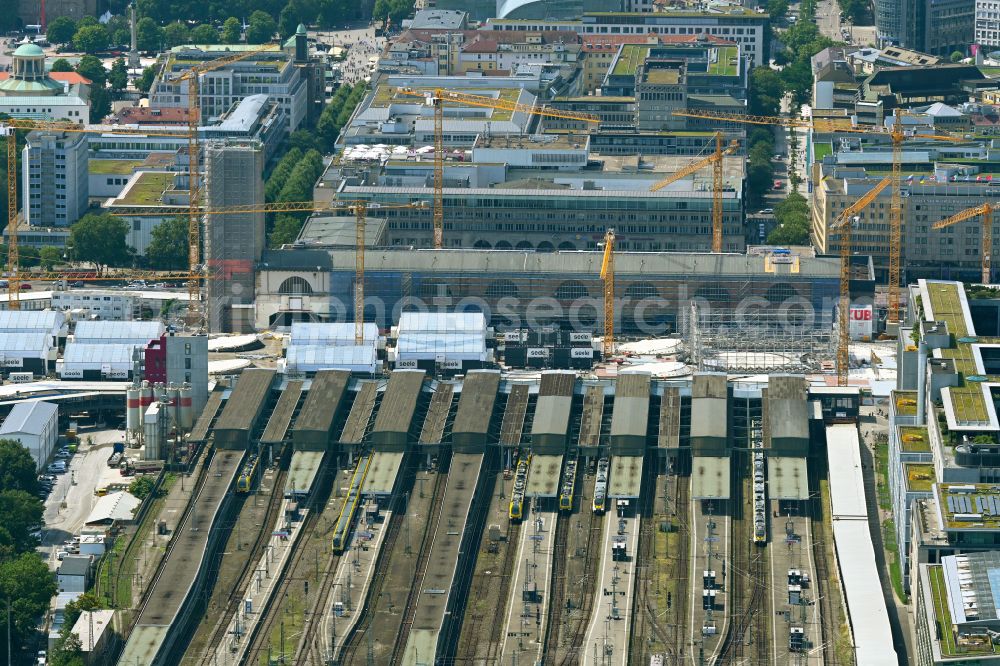 Stuttgart from above - Building of the main station of the railway and construction site for the development project Stuttgart 21 in Stuttgart in the state of Baden-Wurttemberg