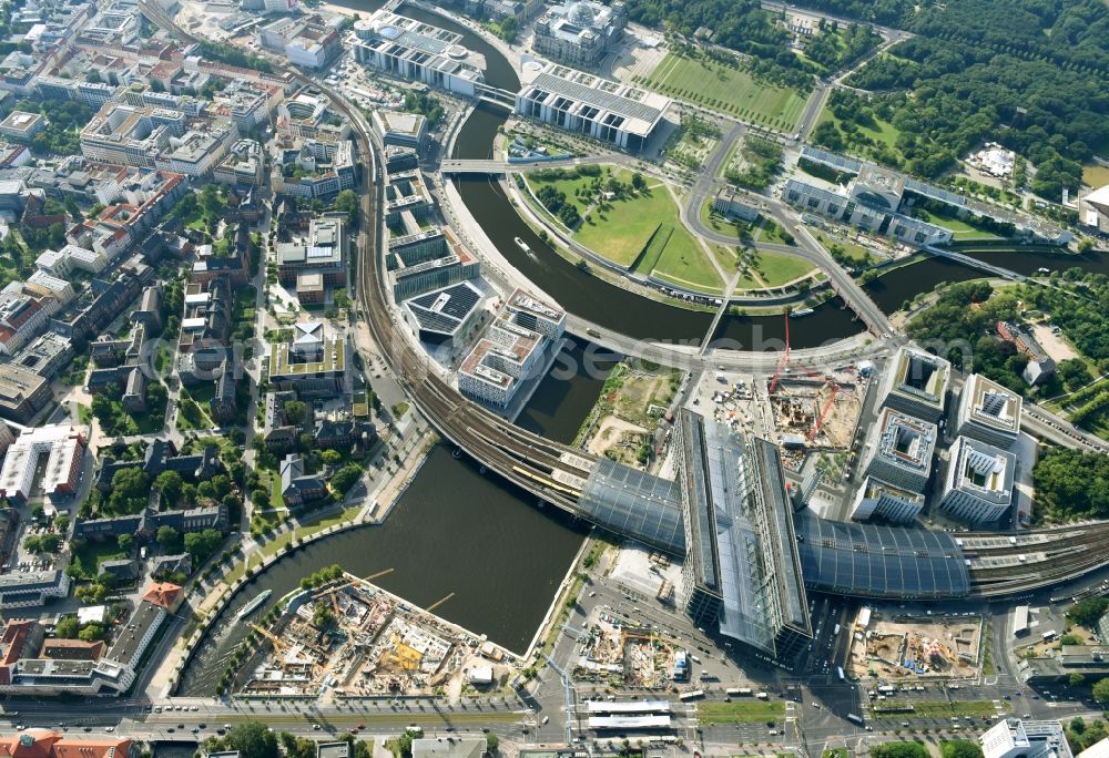 Berlin from above - Track progress and building of the main station of the railway in Berlin, Germany