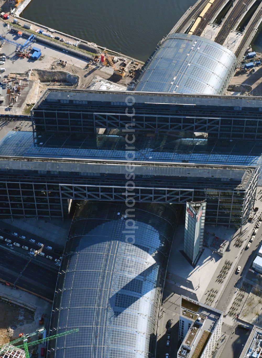 Berlin from above - Track progress and building of the main station of the railway in Berlin, Germany