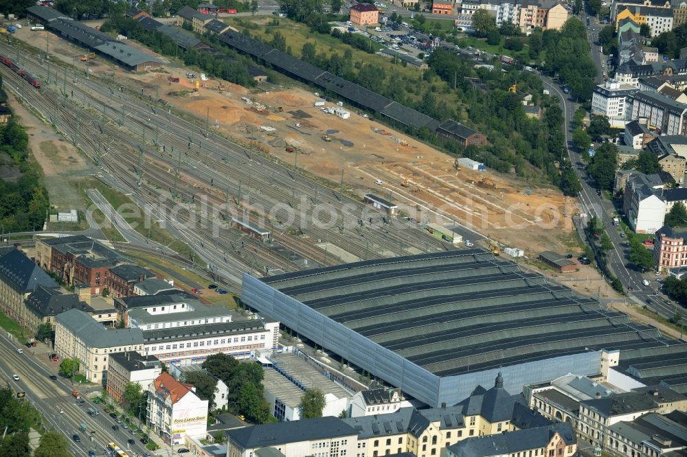 Aerial photograph Chemnitz - Track progress and building of the main station of the railway in Chemnitz in the state Saxony