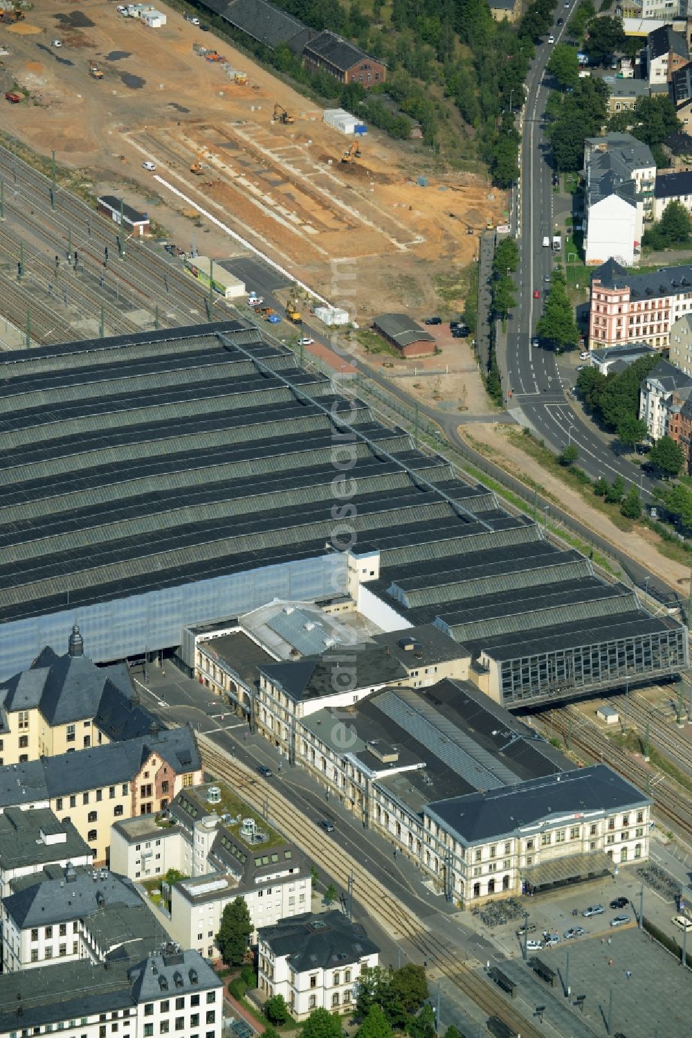 Aerial photograph Chemnitz - Track progress and building of the main station of the railway in Chemnitz in the state Saxony