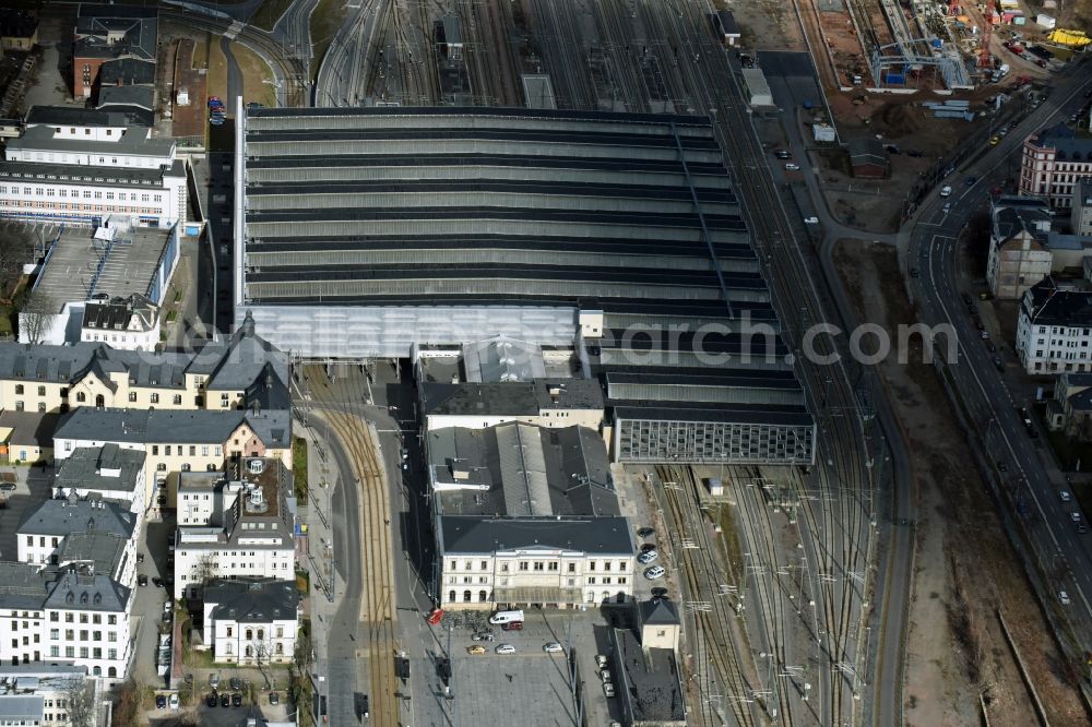 Aerial photograph Chemnitz - Track progress and building of the main station of the railway in Chemnitz in the state Saxony