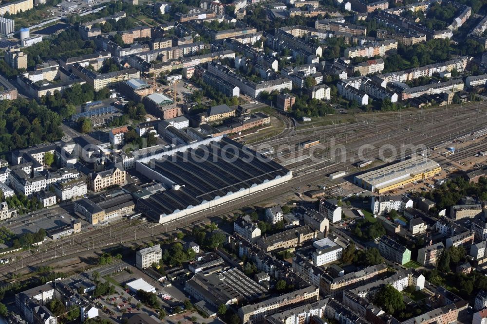 Aerial image Chemnitz - Track progress and building of the main station of the railway in Chemnitz in the state Saxony