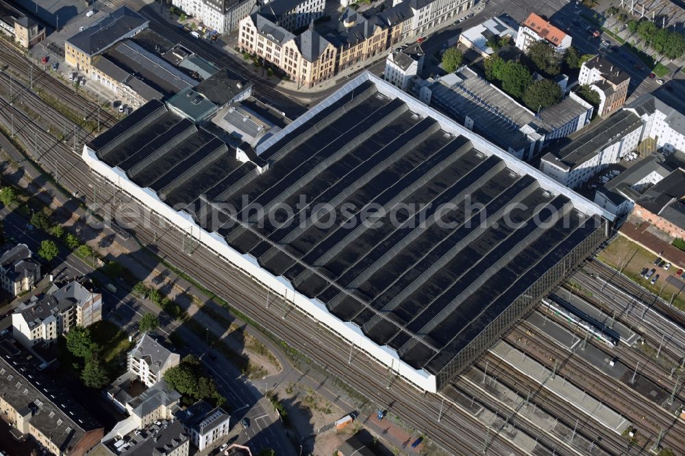 Aerial photograph Chemnitz - Track progress and building of the main station of the railway in Chemnitz in the state Saxony