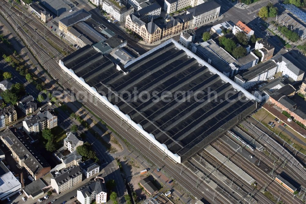 Chemnitz from above - Track progress and building of the main station of the railway in Chemnitz in the state Saxony