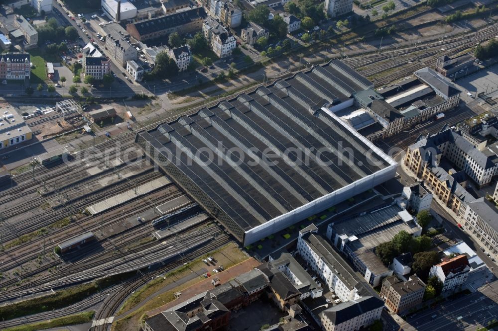 Chemnitz from the bird's eye view: Track progress and building of the main station of the railway in Chemnitz in the state Saxony